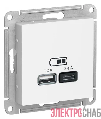 Розетка USB AtlasDesign тип A+C 5В/2.4А 2х5В/1.2А механизм бел. SE ATN000139