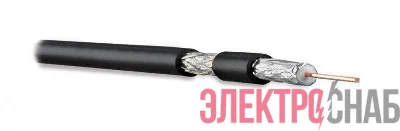 Кабель COAX-RG6-500 коаксиальный RG-6 75Ом (ТВ SAT CATV) жил. - 18 AWG (1.02мм омедненная сталь) общ. d6.9мм PVC черн. (уп.500м) Hyperline 49031