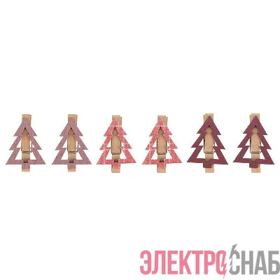 Прищепка деревянная "Елочки" 14.5х4.5х1.6см IP20 роз. (уп.6шт) Neon-Night 504-032