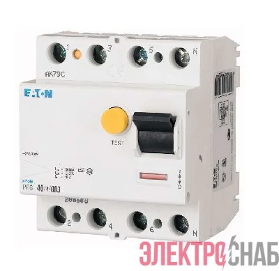 Выключатель дифференциального тока (УЗО) 4п 25А 30мА тип AC 6кА PF6 EATON 286504