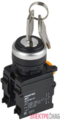 Переключатель 2 полож. 1НО+1НЗ с ключом черн. MASTER IEK MI-SW60-11Y-3-34-2-K02