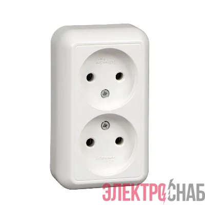 Розетка 2-м ОП Прима 16А IP20 без заземл. без защ. шторок монтаж. пласт. (розн. упак.) бел. SchE RA16-213M-BI