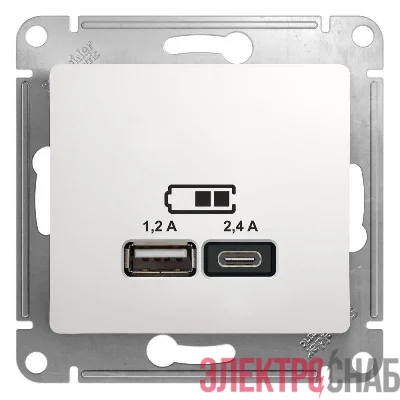 Розетка USB Glossa тип A+C 5В/2.4А 2х5В/1.2А механизм бел. SE GSL000139