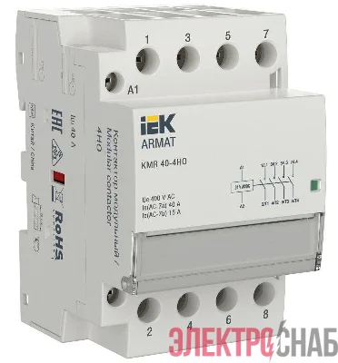 Контактор модульный KMR 40А 24В AC/DC 4НО ARMAT IEK AR-KMR20-040-40-024
