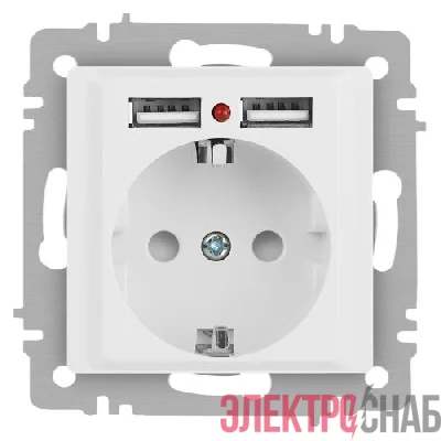 Розетка 1-м СП Accent 6-410-01М 16А IP20 250В P+E Schuko защ. шторки + 2хUSB бел. матов. Intro Б0063691