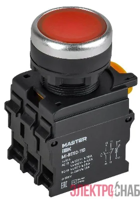 Кнопка d22мм 1НО+1НЗ MASTER с подсветкой красн. IEK MI-BT60-11D-3-12-K04