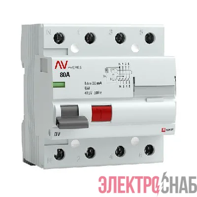 Выключатель дифференциального тока (УЗО) 4п 80А 30мА тип ACS DV AVERES EKF rccb-4-80-30-ac-av