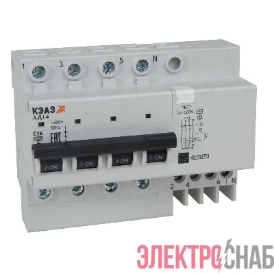 Выключатель автоматический дифференциального тока 4п C 16А 100мА тип AC 4.5кА АД14-43C16-AC УХЛ4 КЭАЗ 318766