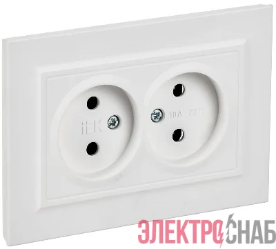 Розетка 2-м СП BRITE РС12-2-БрАБ 10А в сборе без заземл. без защ. шторок арктич. бел. IEK BR-R20-10-K91-F