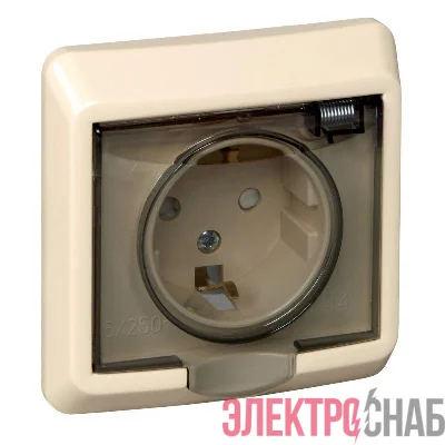 Розетка 1-м СП Этюд защ. шторки с заземл. IP44 крем. SchE PC16-044K