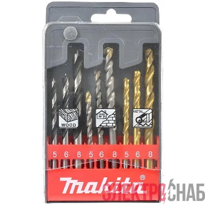 Набор сверл (дерево-5; 6; 8; металл-5; 6; 8; бетон-5; 6; 8) (уп.9шт) Makita D-08660