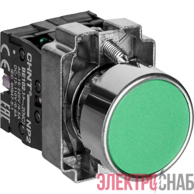 Кнопка управления NP2-BA35 без подсветки зел. 1НЗ +1НО IP40 CHINT 573763