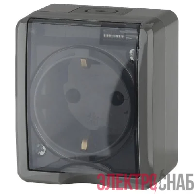 Розетка 1-м ОП Эра Эксперт 11-2402-03 16А IP54 16AX 250В 2P+E защ. шторки сер. Эра Б0020715
