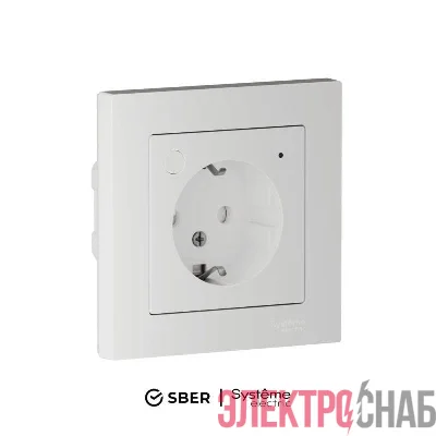 Розетка AtlasDesign Smart 16А L+N с заземл. защ. шторки Zigbee механизм бел. SE ATN000145Z