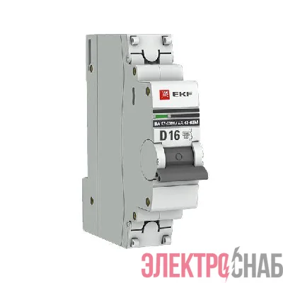 Выключатель автоматический модульный 1п D 16А 6кА ВА 47-63M с одним магнит. расцеп. EKF mcb4763m-6-1-16D-pro