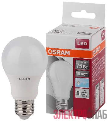 Лампа светодиодная LED STAR CLASSIC A 75 8.5W/865 8.5Вт грушевидная 6500К холод. бел. E27 806лм 220-240В матов. пласт. OSRAM 4052899971561