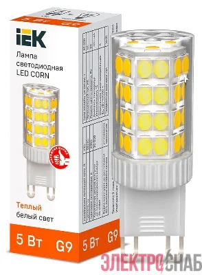 Лампа светодиодная CORN 5Вт капсула 3000К G9 230В керамика IEK LLE-CORN-5-230-30-G9