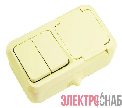 Блок выключатель 2-кл. + розетка с крышкой IP44 крем. Makel 18251