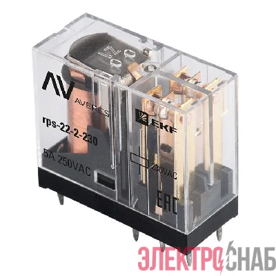 Реле промежуточное РП slim 22/2 5А 230В AC AVERES EKF rps-22-2-230
