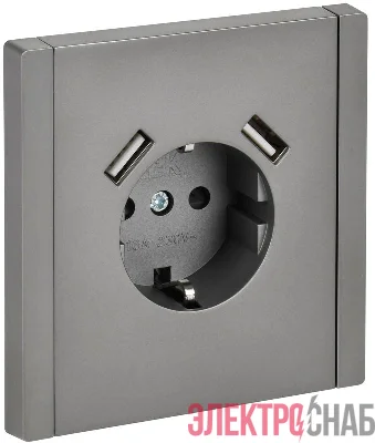 Розетка FORTE&PIANO FP545 16А USB A+A 3.1А с заземл. защ. шторки винт. крепл. сталь IEK FP-R14-16-U21-D31-K46