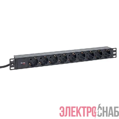 Блок PDU TERACOM PRO 19дюйм 1U 16А/250В 9 роз. Schuko шнур 2м 3х1.5кв.мм вилка Schuko корпус алюм. черн. EKF TRP-HPD-16A-9SH-2MSH
