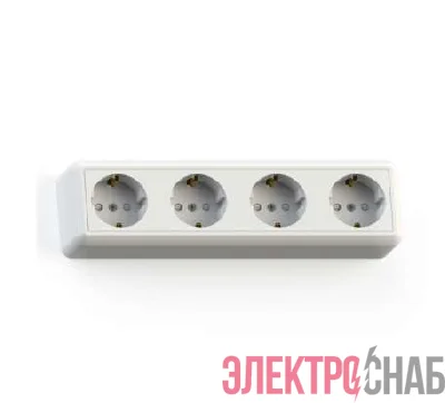 Розетка 4-м ОП Оптима 16А РА16-403 с заземл. защ. шторки с монтаж. пластиной бел. Кунцево 8023
