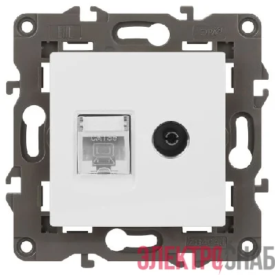 Розетка компьютерная + телевизионная Elegance 14-3110-01М RJ45+TV матов. бел. Эра Б0065767