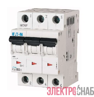 Выключатель автоматический модульный 3п C 63А 6кА PL6-C63/3 EATON 286607