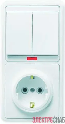 Блок БКВР-055 Бэлла (2-кл. выкл. с инд. + розетка с заземл.) бел. Кунцево 5833