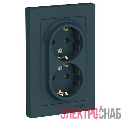 Розетка 2-м СП AtlasDesign 16А IP20 с заземл. в сборе изумруд SchE ATN000824