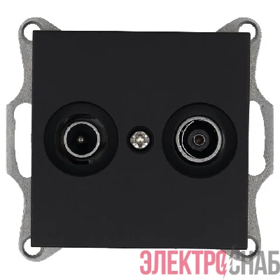 Розетка телевизионная проходная TV + FM 2-м Ф9.5мм механизм черн. матов. soft touch Jasmart G6205PB