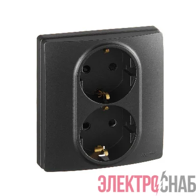 Розетка 2-м СП Etika 2К+З 16А защ. шторки с заземл. безвинт. зажимы в сборе антрацит Leg 672633