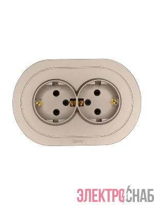 Розетка 2-м СП OSEN с заземл. ПБТ круглая механизм титан LEZARD 744-3700-127B