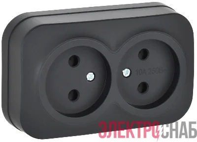 Розетка 2-м ОП GLORY РС22-2-ХЧм 10А без заземл. без защ. шторок черн. матов. IEK ERH20-K02M-10