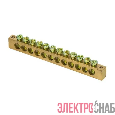 Шина PEN "ноль-земля" 6х9 12 отвер. латунь крепеж по краям PROxima EKF sn0-63-12-k