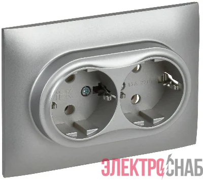 Розетка 2-м SKANDY 16А с заземл. без защ. шторок в сборе SK-R08S серебр. IEK SK-R21-16-K23-F