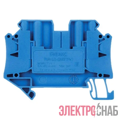 Клемма проходная винтовой зажим 4 точки подключения 2.5кв.мм син. DKC TUR-2.5-QUATTRO-BU