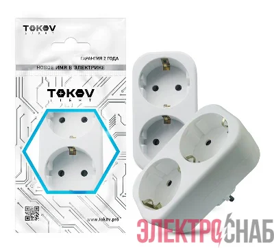 Разветвитель 2-м с заземл. 16А 250В IP20 полипропилен бел. TOKOV ELECTRIC TKL-S2Z-C01