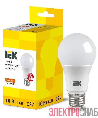 Лампа светодиодная Alfa 10Вт A60 грушевидная 3000К E27 230В (6шт) IEK LLA-A60-10-230-30-E27-6