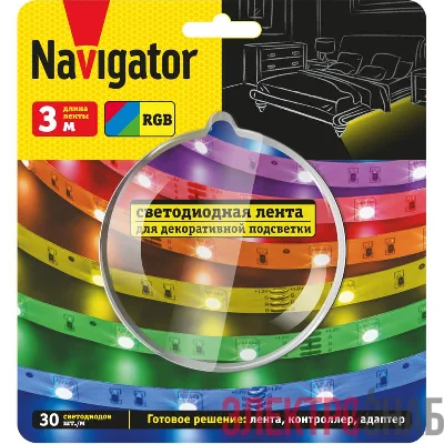 Лента светодиодная 95 143 NLS-SET-01 RGB 3м 30шт/м адаптер 1м IP20 Navigator 95143