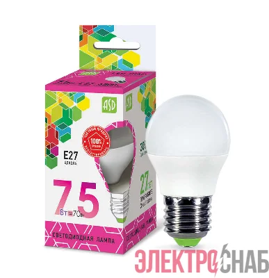 Лампа светодиодная LED-ШАР-standard 7.5Вт 230В E27 6500К 675Лм ASD 4690612019154