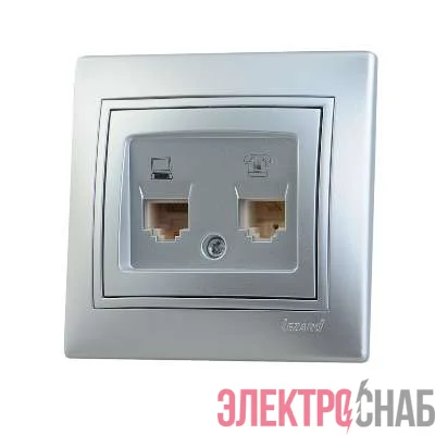 Розетка компьютерная + телеф. СП Мира RJ11 + RJ45 метал. сер. Lezard 701-1010-143