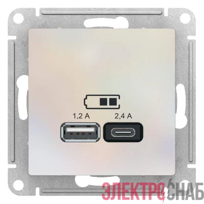 Механизм розетки USB AtlasDesign тип A+C 5В/2.4А 2х5В/1.2А жемчуж. SchE ATN000439