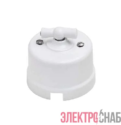 Выключатель проходной поворотный 1-кл. ОП Лизетта 10А IP20 ретро 2 полож. керамика бел. Bironi B1-201-01