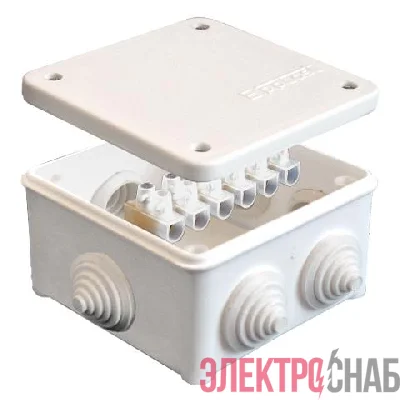 Коробка распределительная ОП 85х85х45мм IP54 с клемм. 7 выходов 3 гермоввода 10А 6 контактов крышка на винтах бел. Epplast 130113