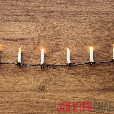 Гирлянда светодиодная "Свечи" 10м 50LED тепл. бел. 4Вт 220-240В IP20 провод ПВХ темн. зел. Neon-Night 303-085