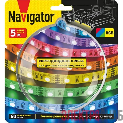 Лента светодиодная 95 146 NLS-SET-04 RGB 5м 60шт/м адаптер 1м IP20 Navigator 95146