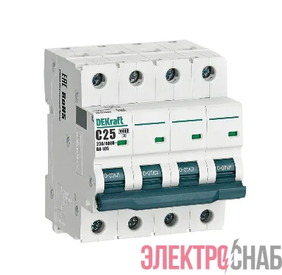 Выключатель автоматический модульный 4п C 25А 10кА ВА-105 DEKraft 13191DEK