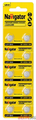 Элемент питания алкалиновый "таблетка" 95 670 NBT-13 (LR45 AG9 LR936 BP10) (блист.10шт) Navigator 95670