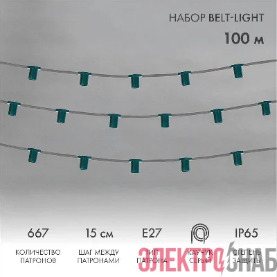 Гирлянда "Белт Лайт" 5жил. шаг 15см патроны E27 1320Вт IP65 влагостойкая провод сер. (уп.100м) Neon-Night 331-221